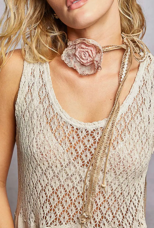 Boho Multi-Strap Sculpted Rose Crochet Belt Choker