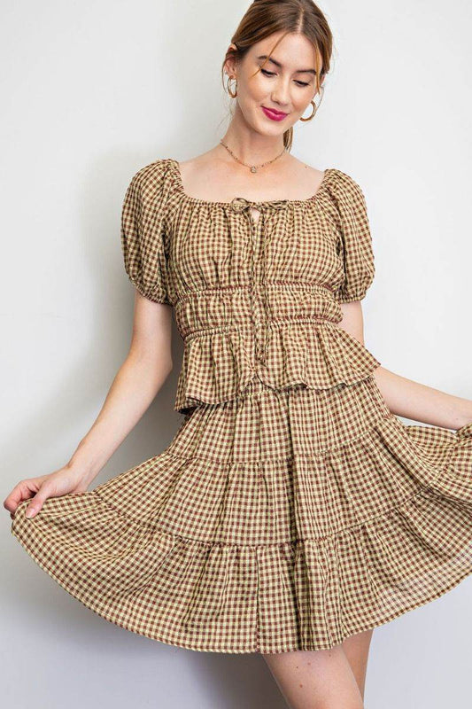 Brown Gingham Ruffle Mini Skirt - SAUVAGE ZSA™