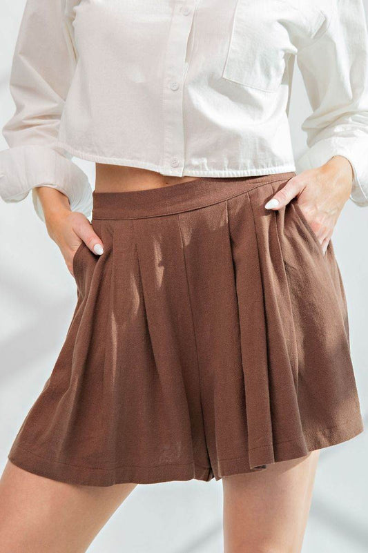 Brown Pleated Soft Shorts - SAUVAGE ZSA™
