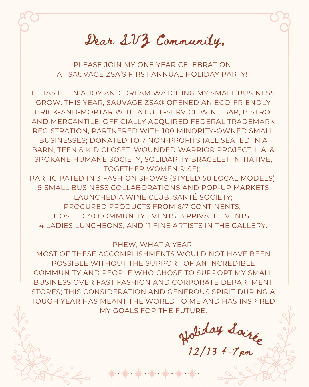 SVZ ONE YEAR ANNIVERSARY! FIRST ANNUAL HOLIDAY SOIRÉE