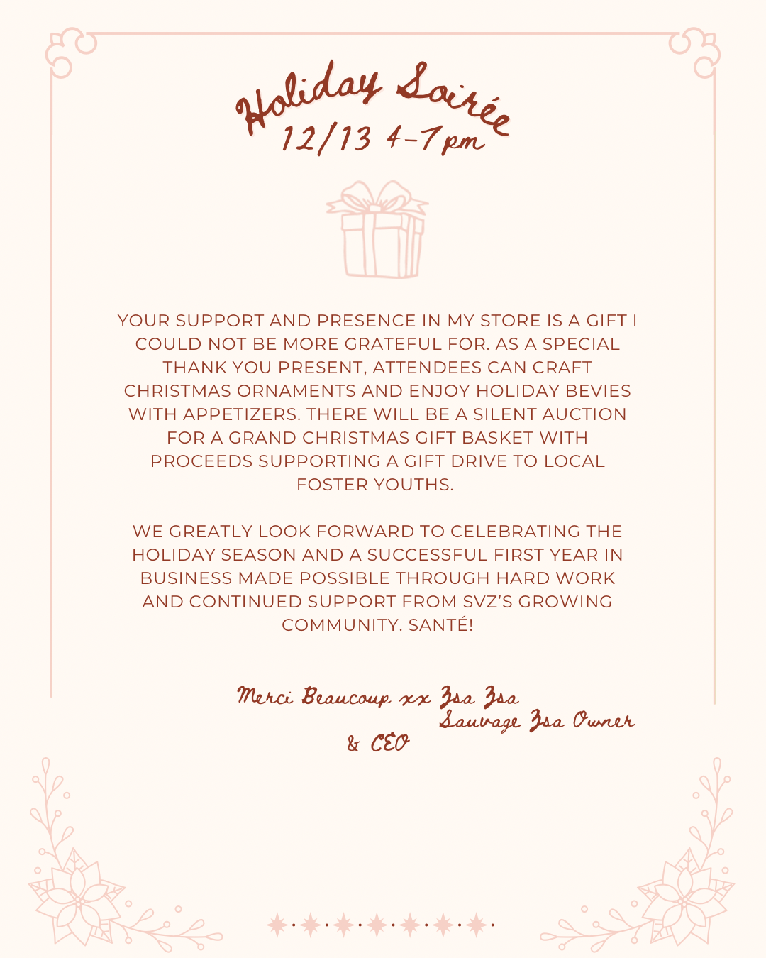 SVZ ONE YEAR ANNIVERSARY! FIRST ANNUAL HOLIDAY SOIRÉE