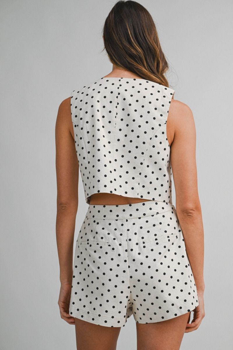 Tailored Polka Dot Linen Blend Short and Vest Set