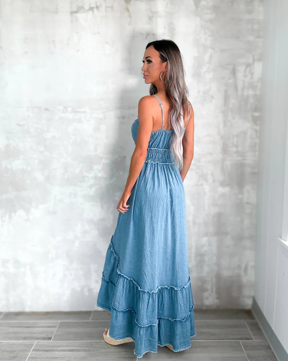 Embroidered Tiered Denim Dress -  Boho Western Style