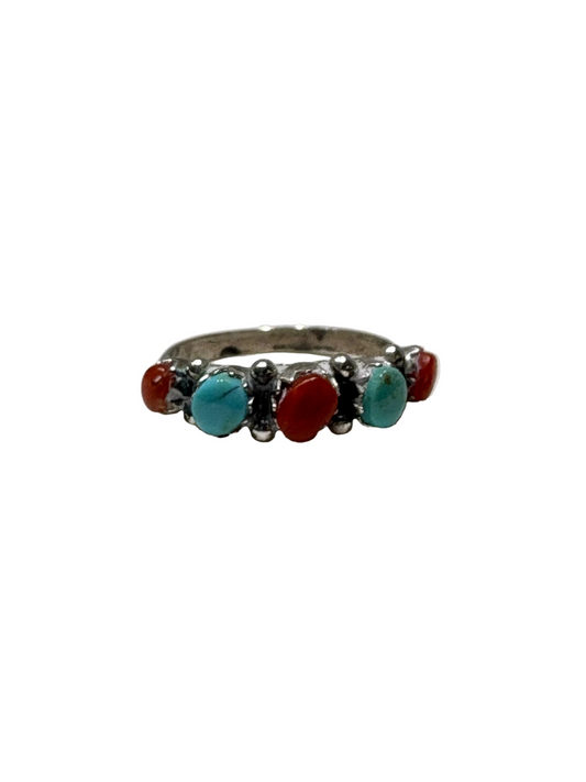 Vintage Turquoise with Coral Sterling Silver Ring
