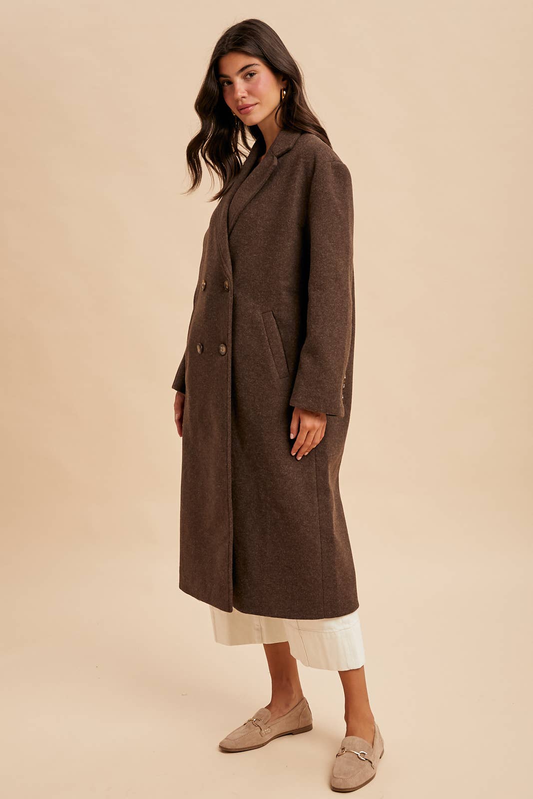 Double Breasted  Lapel Duster Felt Pea Coat