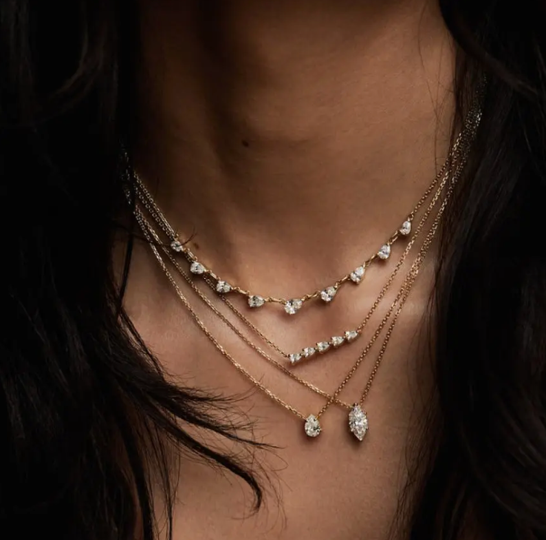 Solitaire Collection- Steel 14K gold - Layering Necklace 