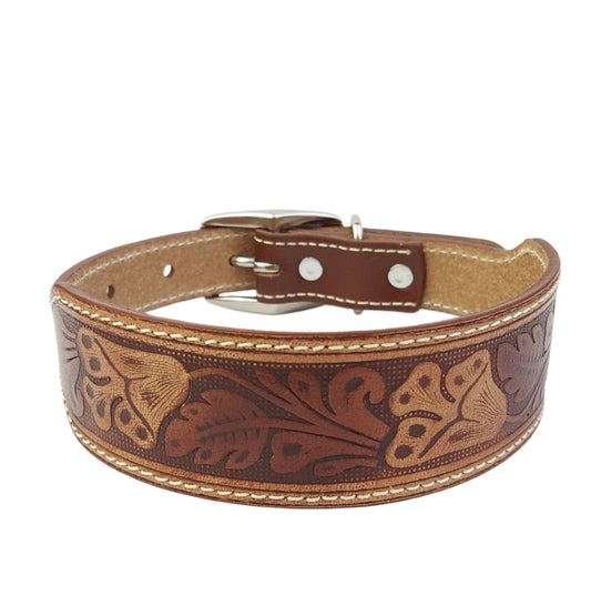 Western Floral Embossed Dog Collar