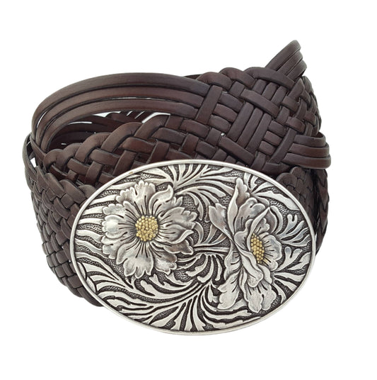 Hand Braided Leather Belt with Western Sunflower Buckle