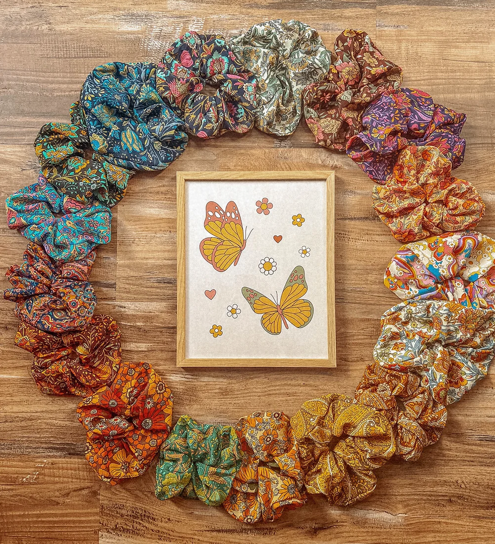 Upcycled Silk Floral Hair Scrunchies
