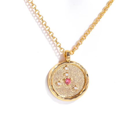 Celestial Zodiac Coin and CZ Necklaces - 14K gold - Birthday Gift