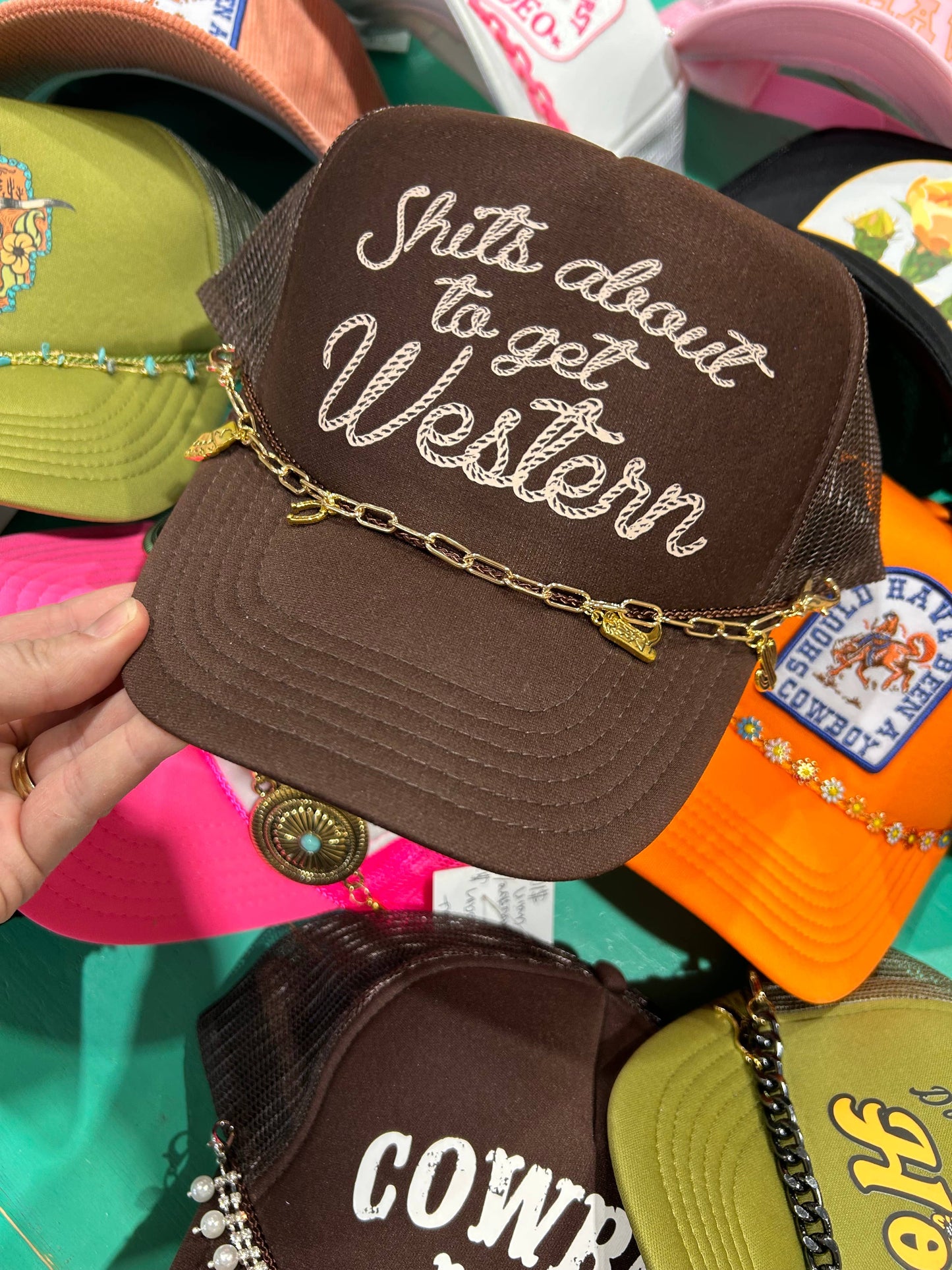 Gold Western Charmed Trucker Hat Chain