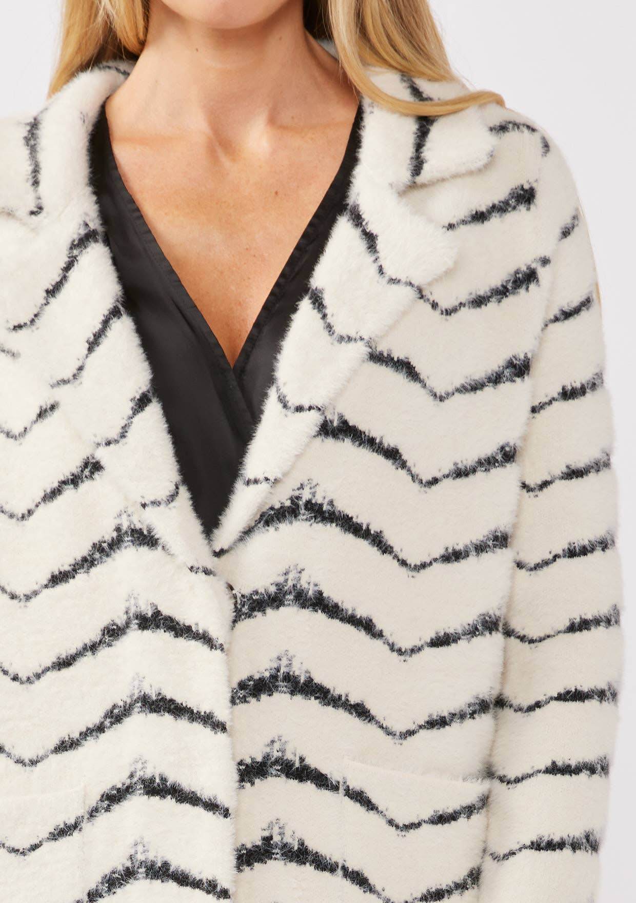 Fuzzy Chevron Jacquard Button Front Cardigan - SAUVAGE ZSA™