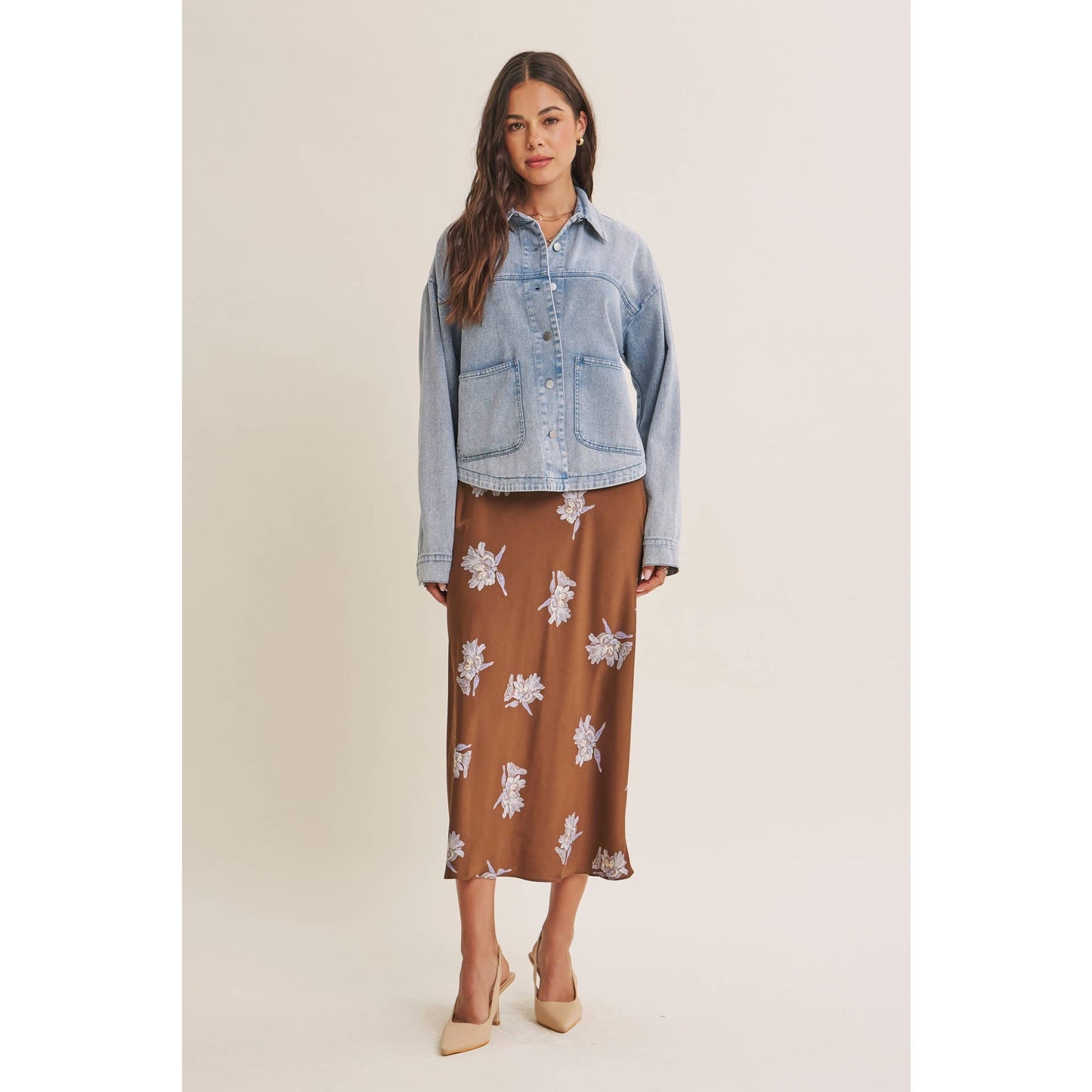 Date Night Satin Floral Midi Skirt