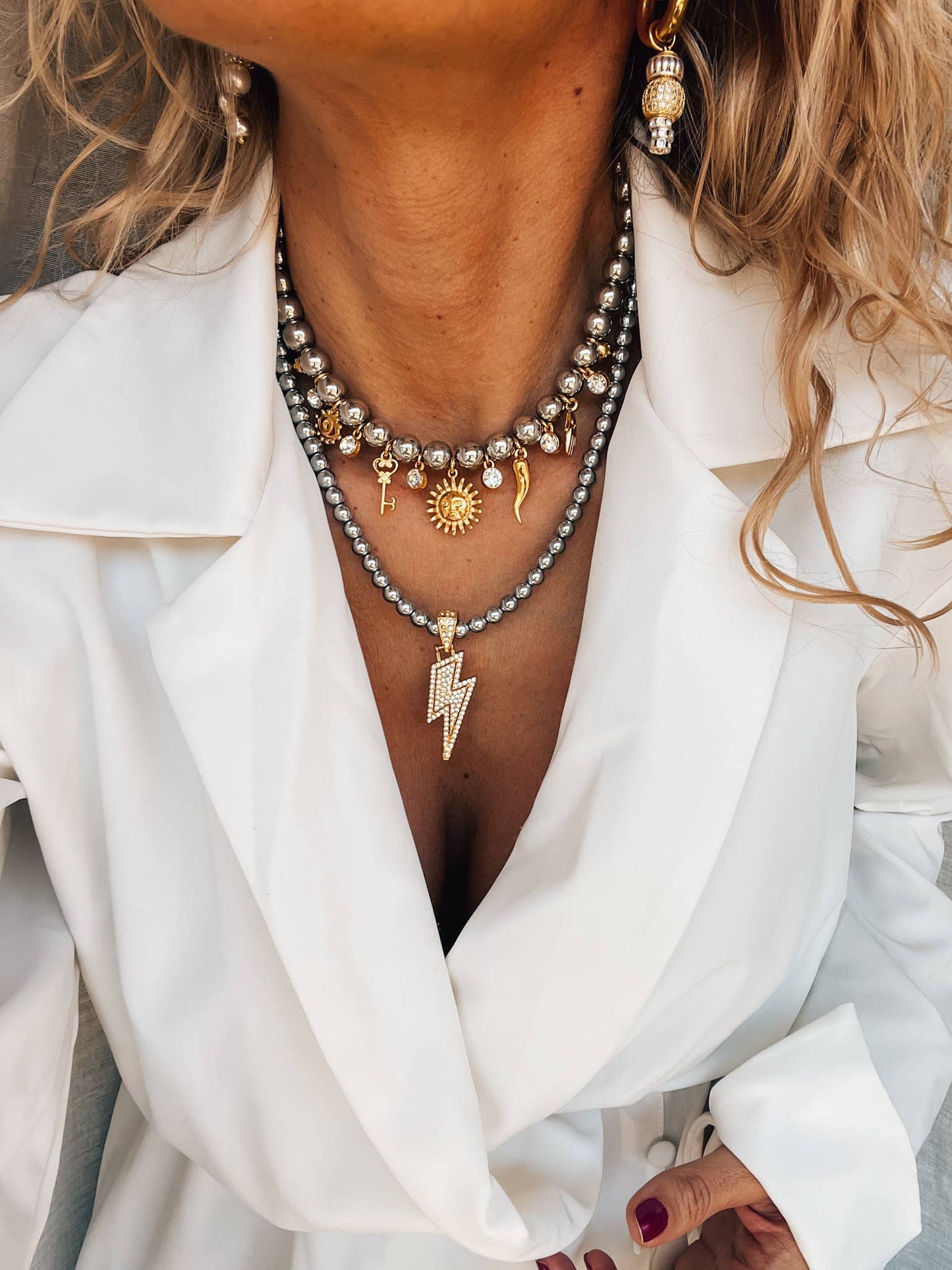Stunning Grecian Silver and Gold Charm Necklace