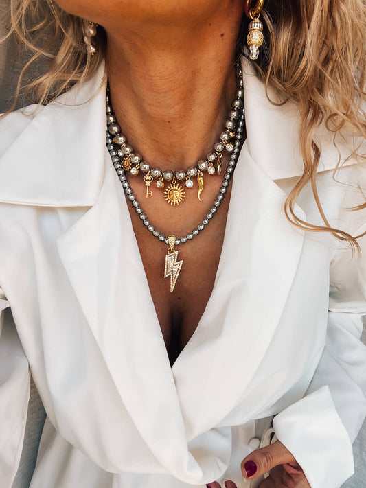 Stunning Grecian Silver and Gold Charm Necklace