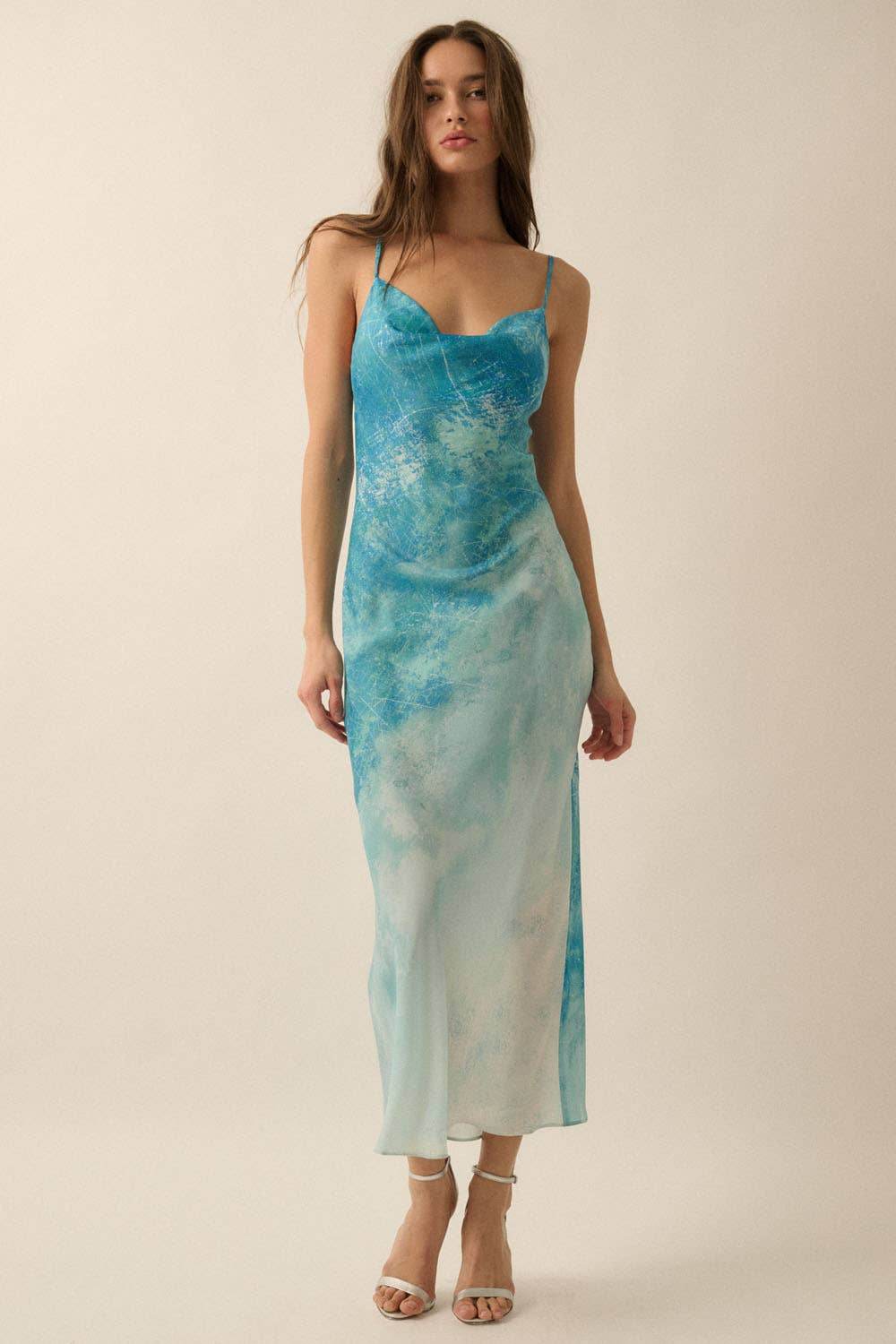 Tie Dye-Print Satin Bias-Cut Maxi Dress - SAUVAGE ZSA™