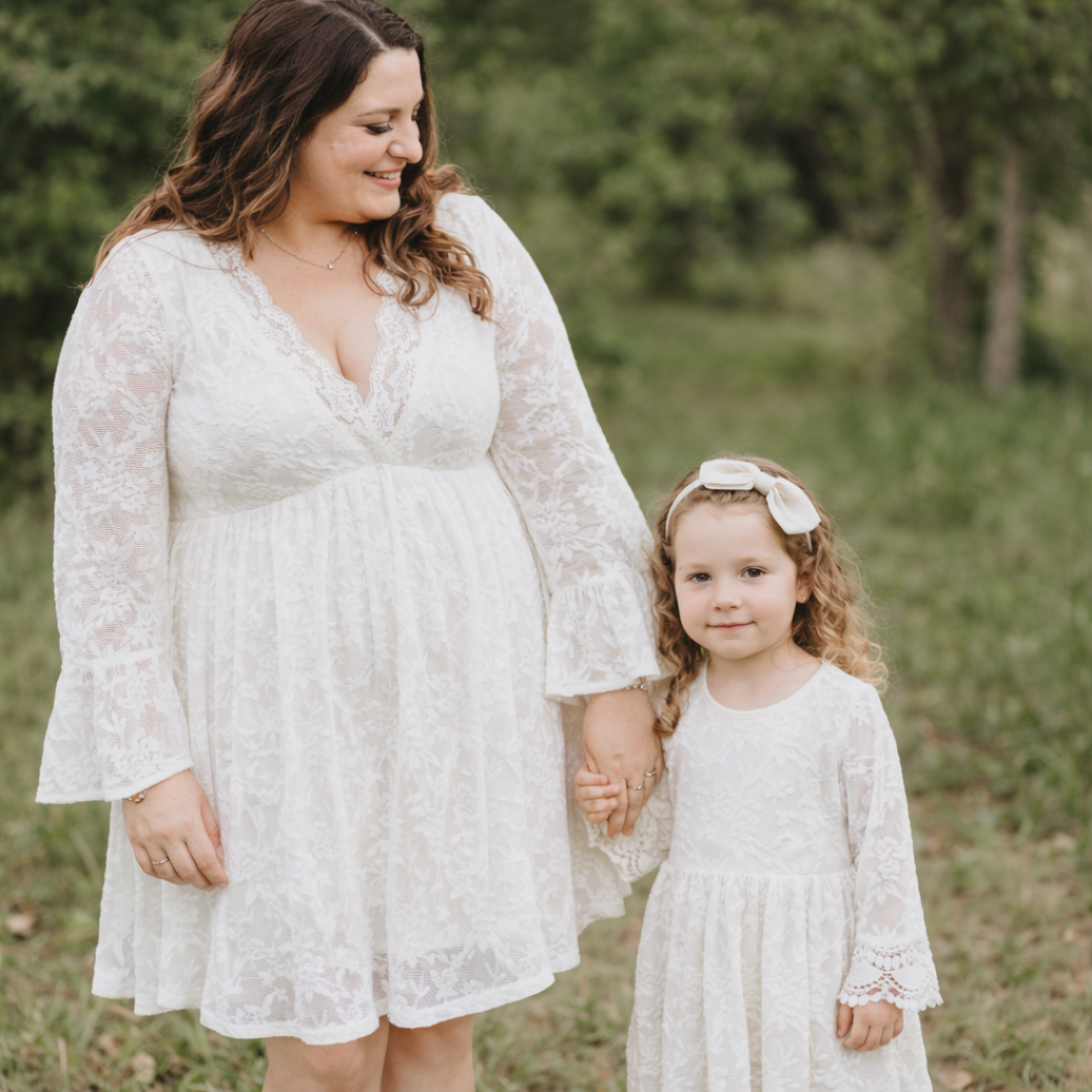 Ivory Lace Mommy & Me Bridal Dress - Flower Girl Dress - Wedding Girl