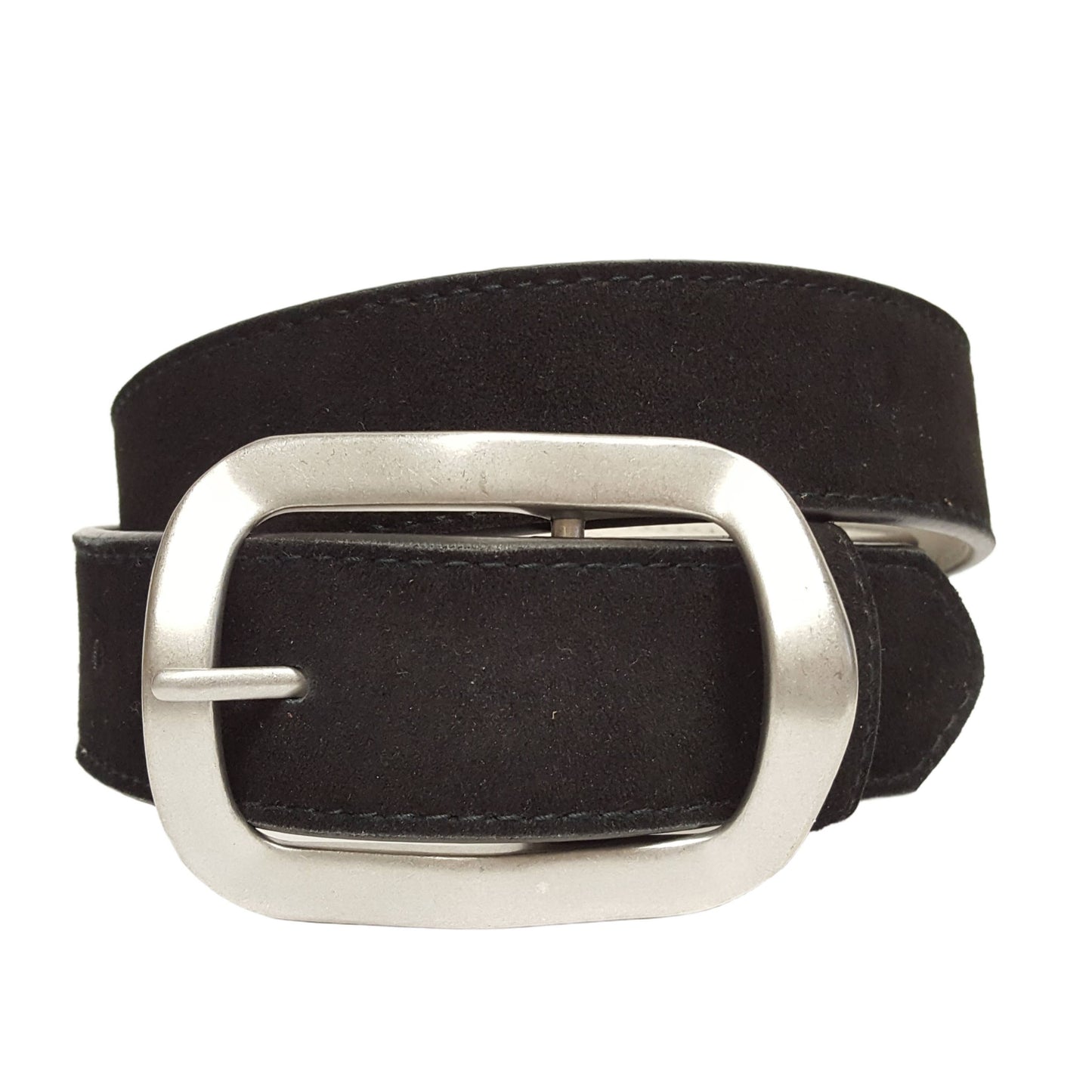 Genuine Suede Leather Belt With Timeless Rectangular Buckle