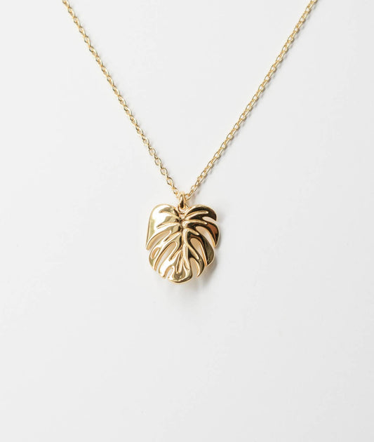Monstera Deliciosa Necklace Gold & White Gold Gift Set