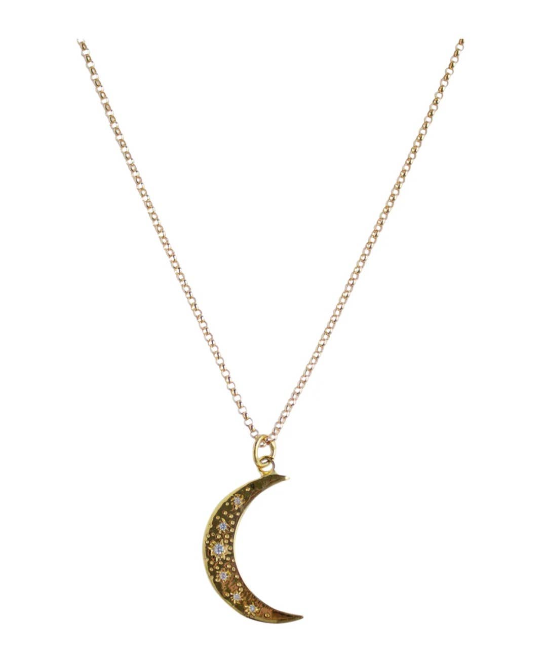 14K Crescent Moon Pendant Necklace With Opals and Crystal