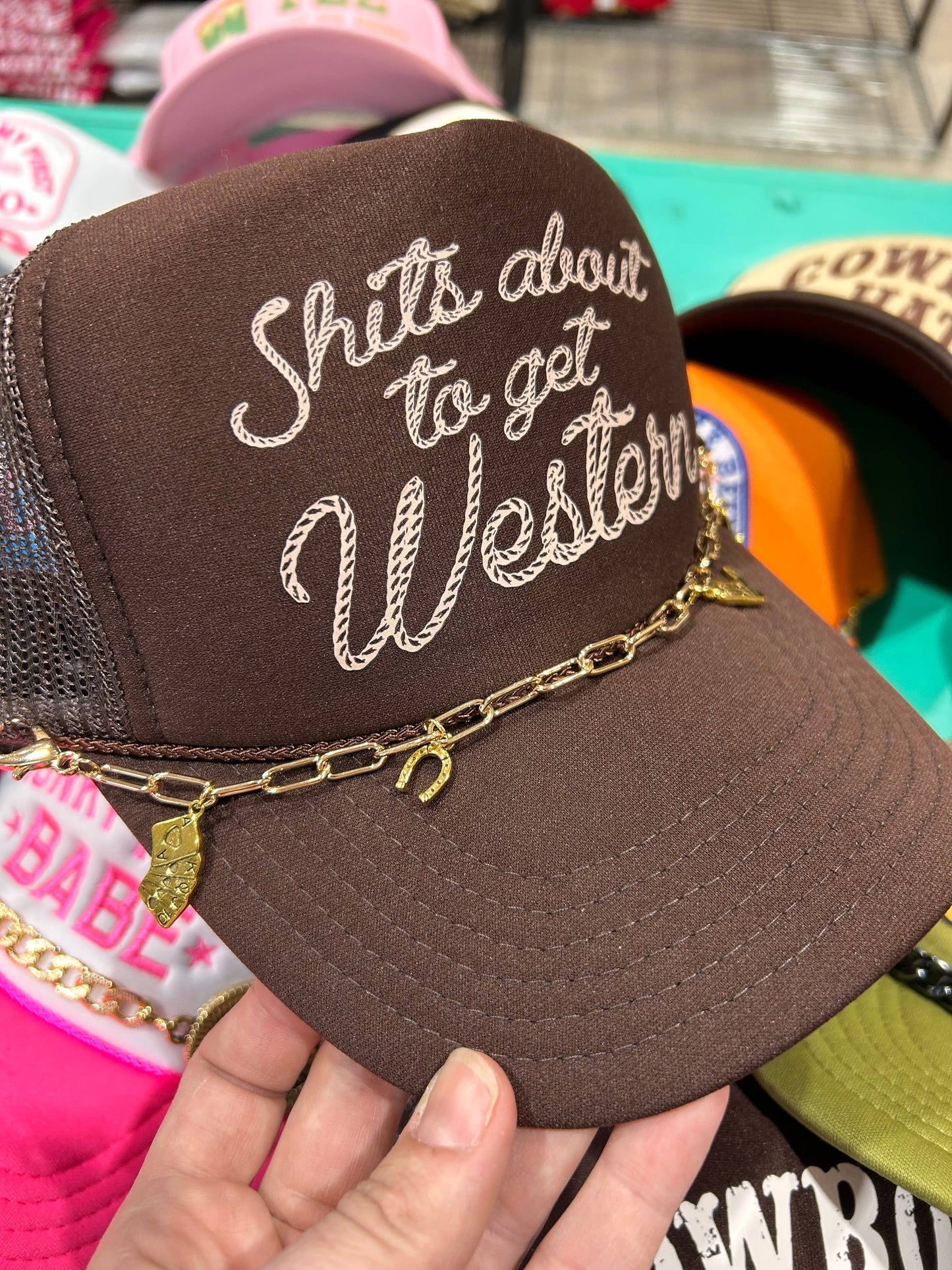 Gold Western Charmed Trucker Hat Chain