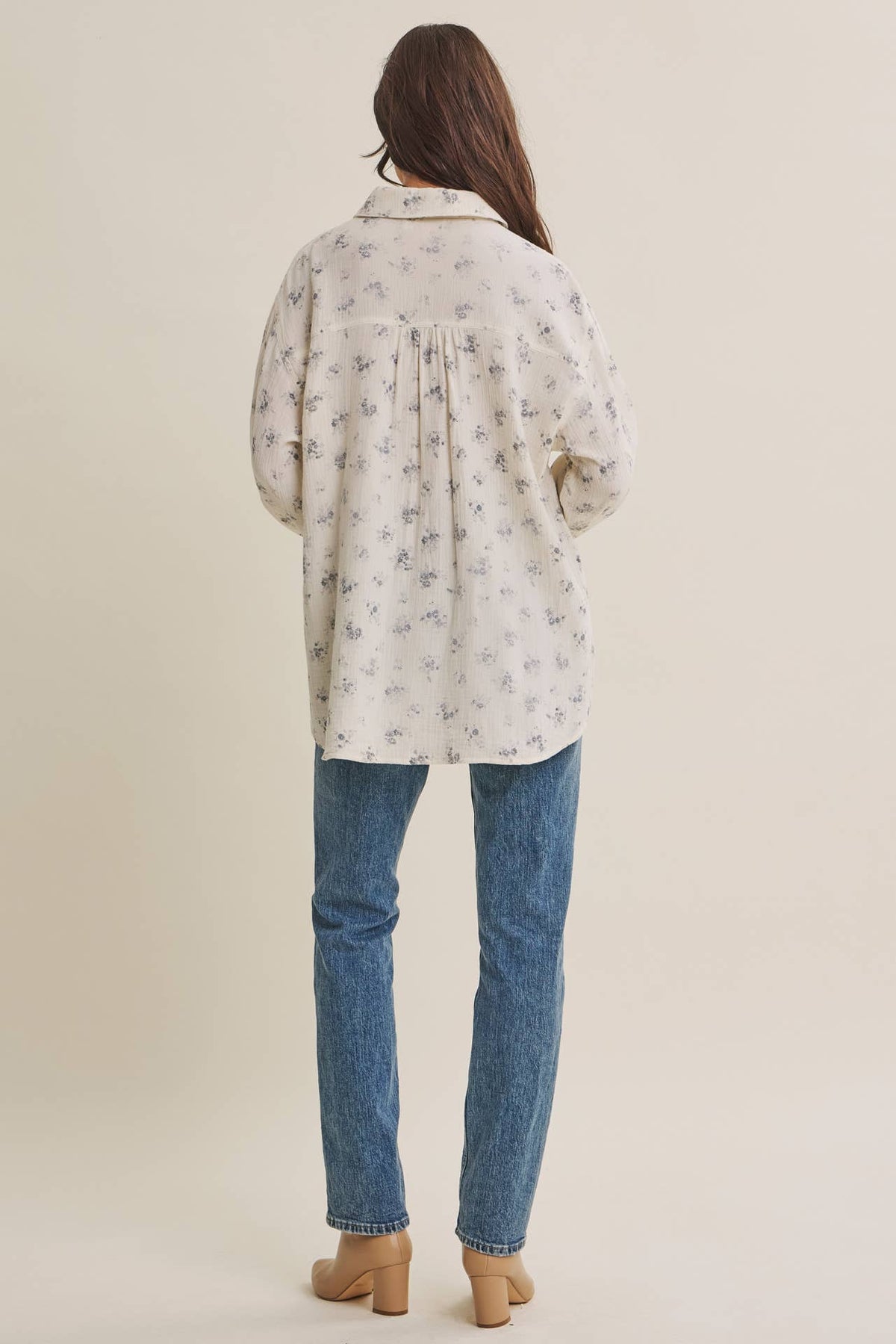 Soft Floral Cotton Relaxed Fit Button Down Shirt