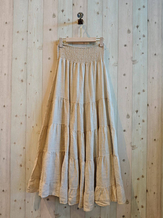 Italian Linen Tiered Bohemian Maxi Skirt