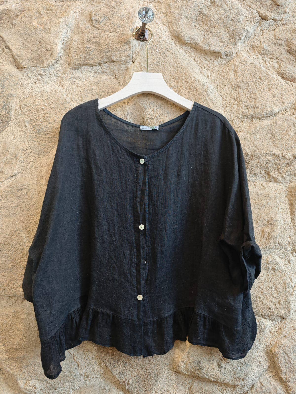 Ruffle 3/4 Sleeve Italian Linen Blouse