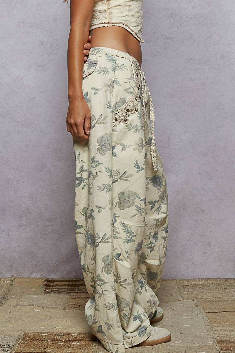 Floral Twill Woven Boho Pants