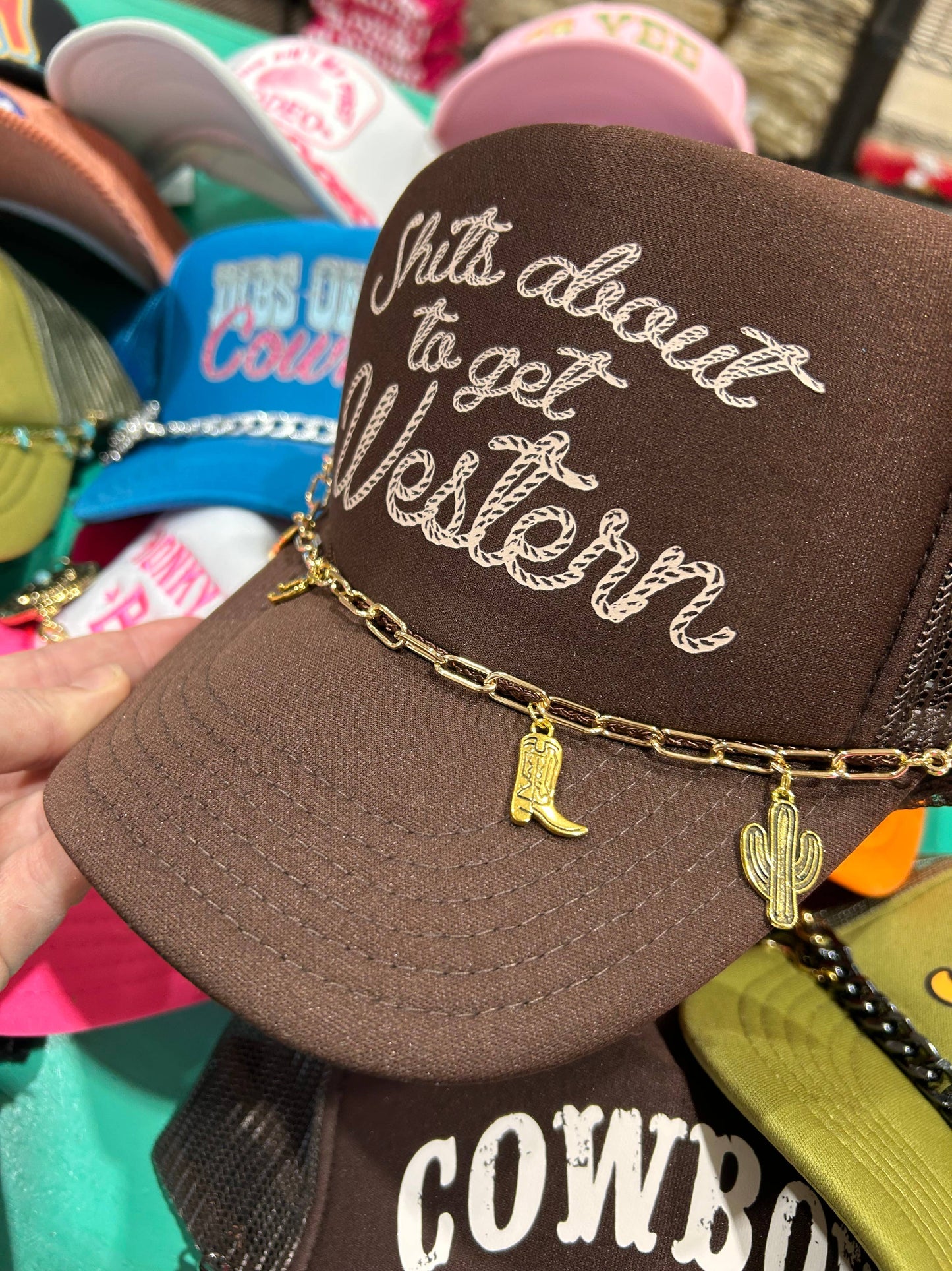 Gold Western Charmed Trucker Hat Chain