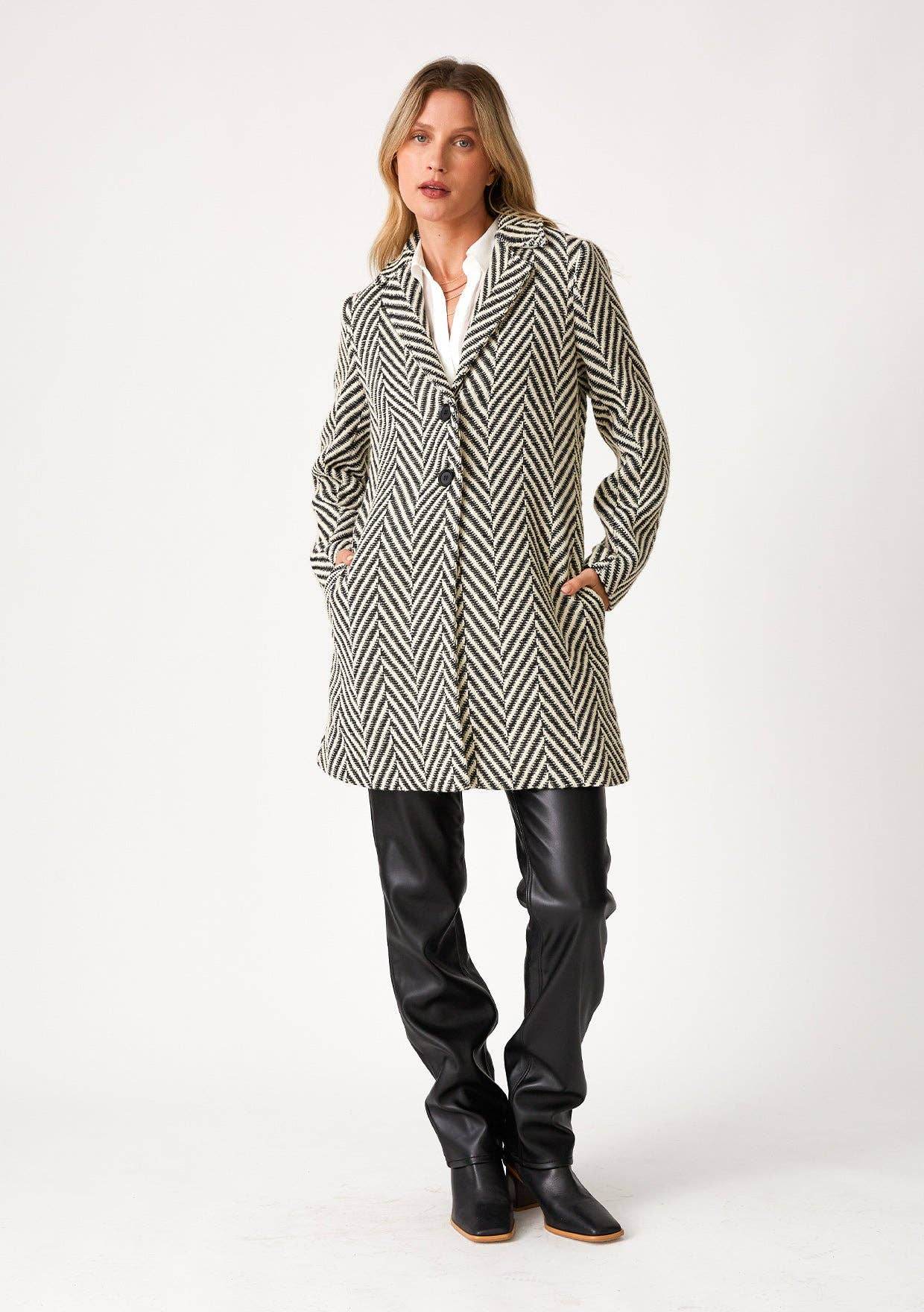 Chevron Notched Lapel Long Sleeve Coat - SAUVAGE ZSA™