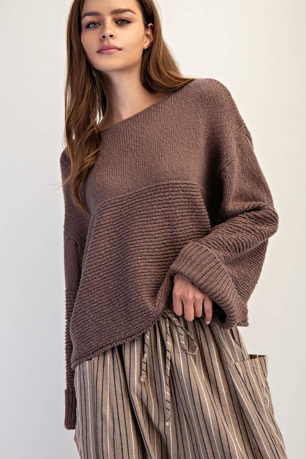 Textured Boat Neck Cotton Sweater