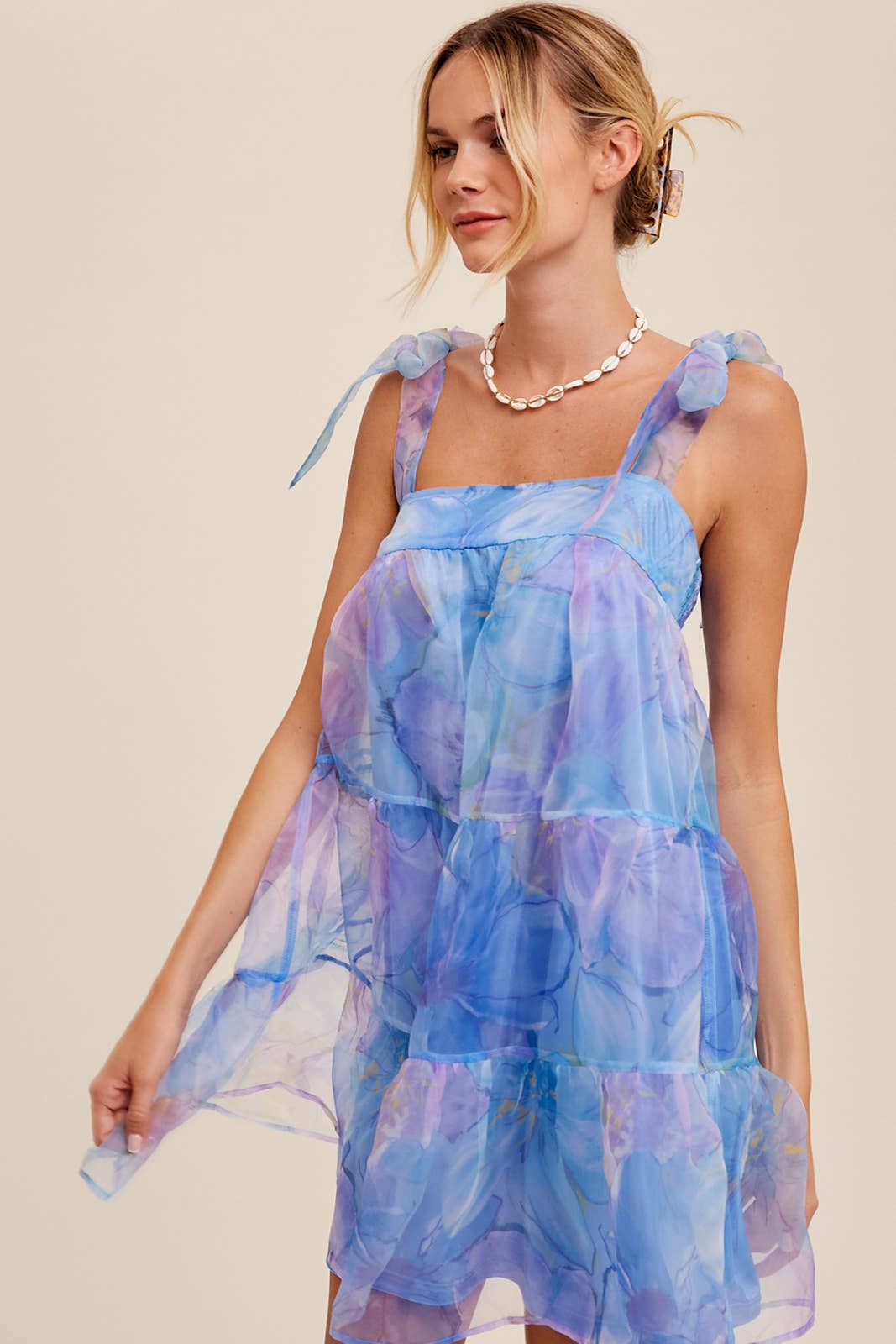 Watercolor Floral Organza Mini Dress