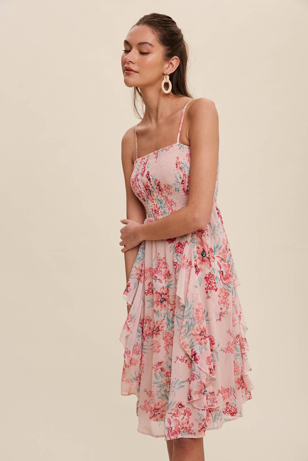 Pretty Pink Floral Chiffon Midi Dress