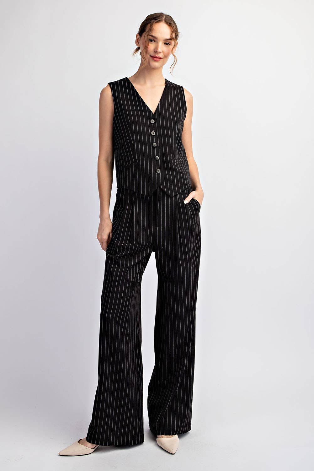 Pinstripe Long High Rise Trousers