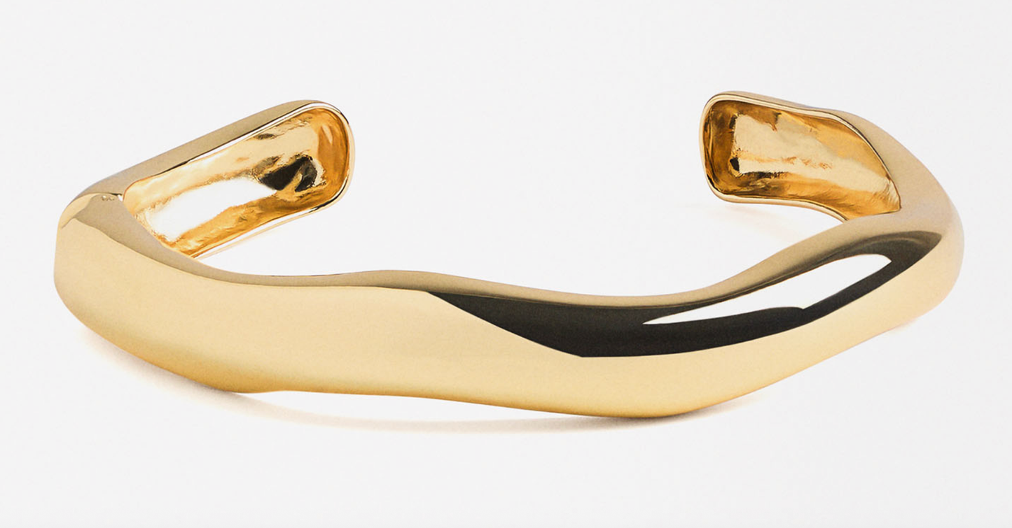 Editorial Wave Cuff Bangle Bracelet made with Recycled Metals & 14K Gold PVD