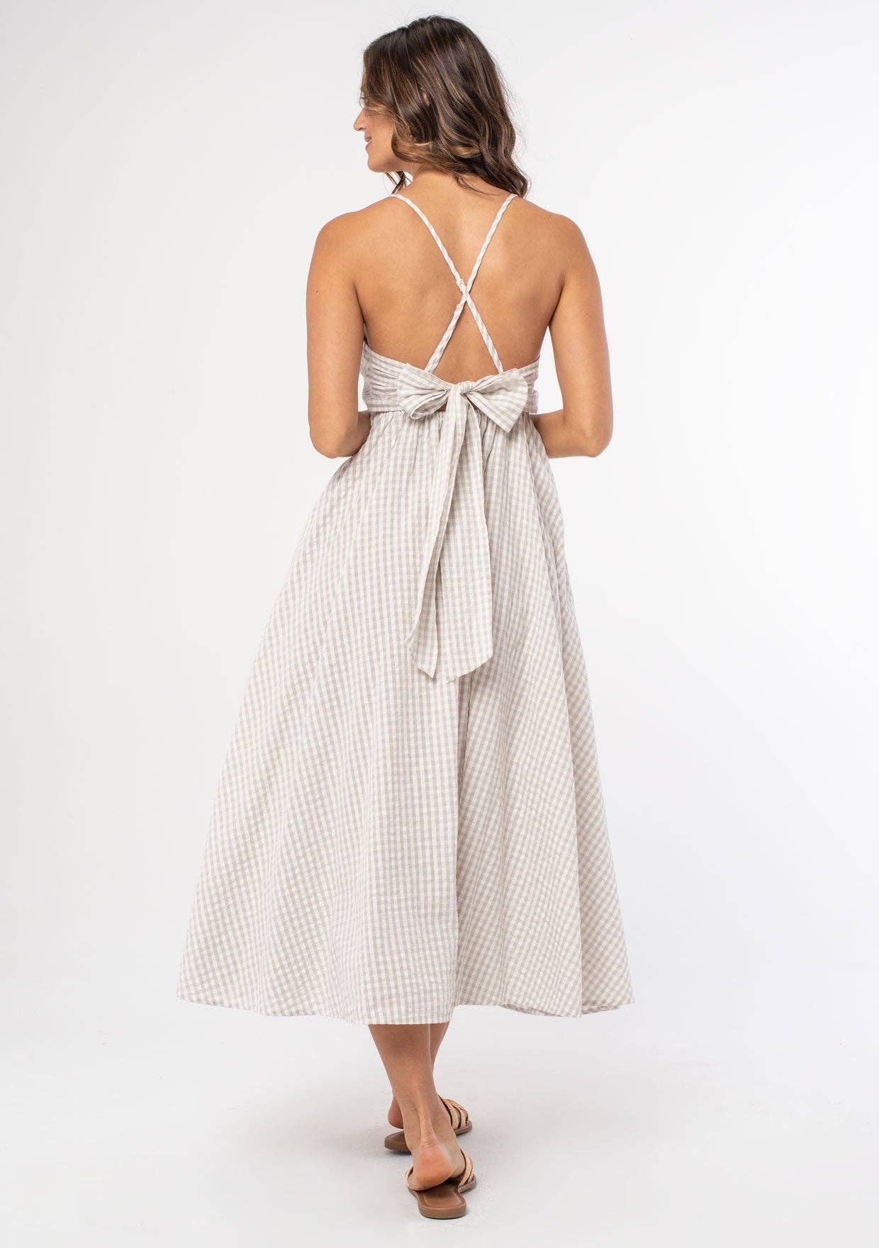 Gingham Cross Back Bow Midi Dress