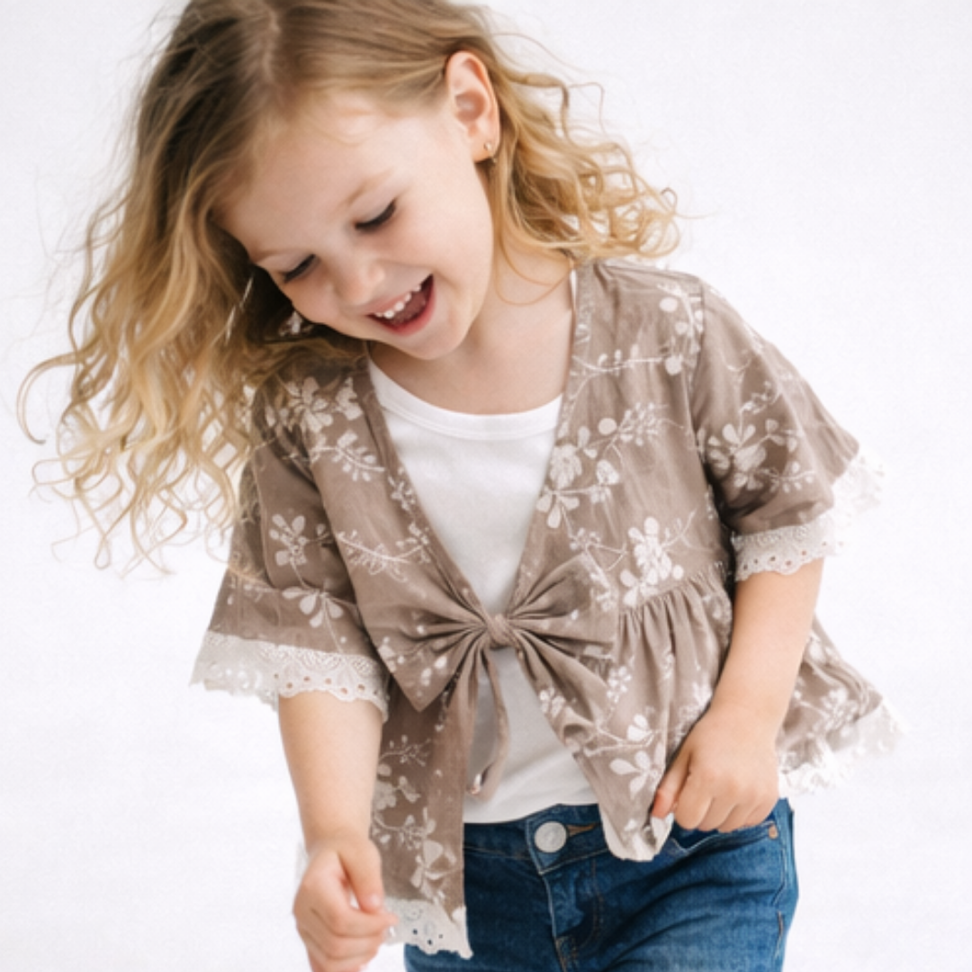 Embroidered Front Tie Cardigan - Child