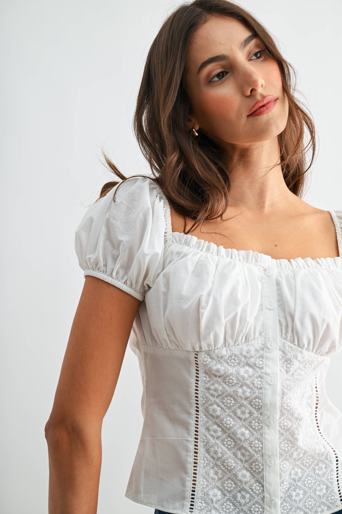 Embroidered Puff Sleeve Blouse