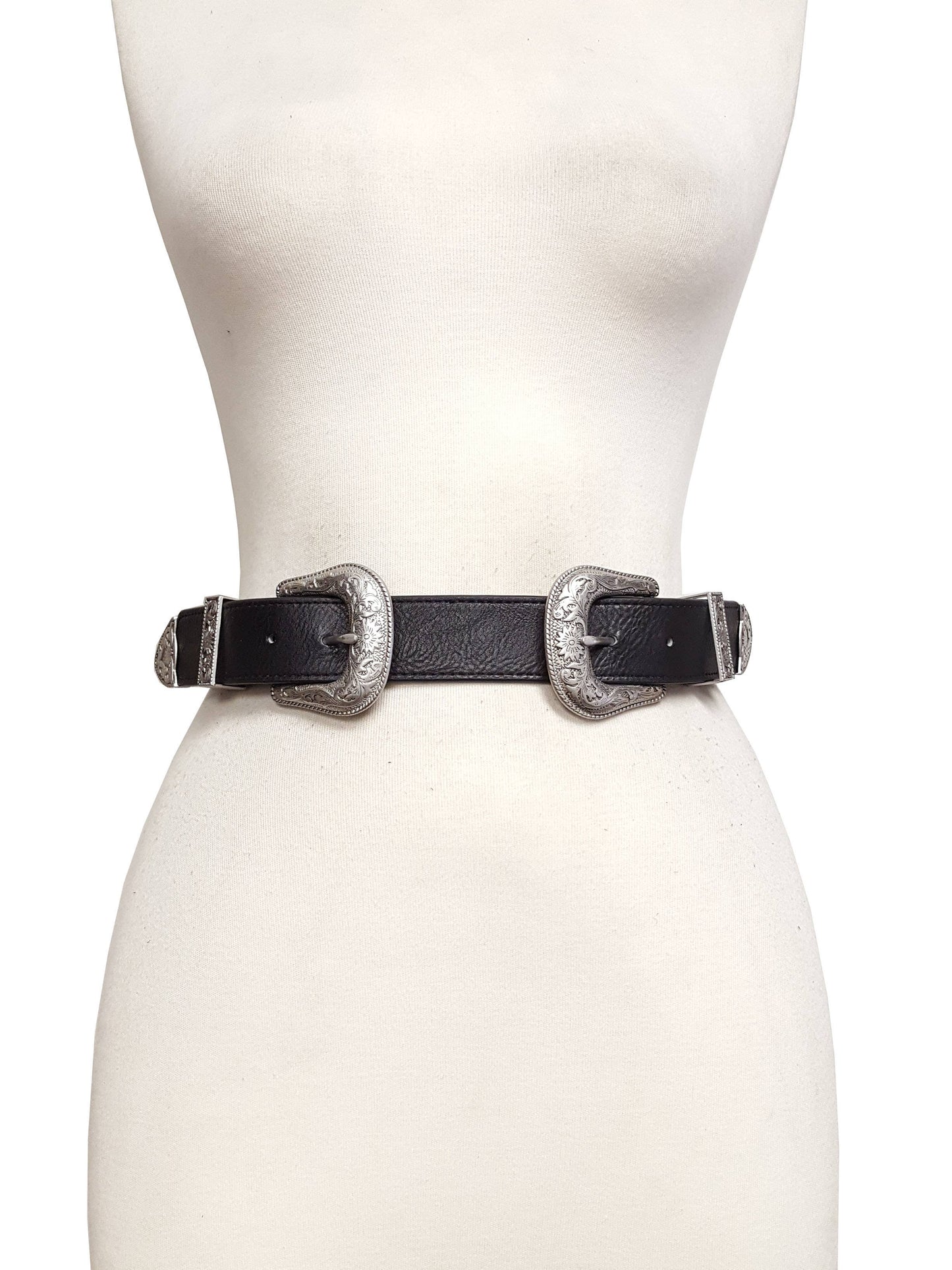 Silver Western Double Buckle High Waist Belt