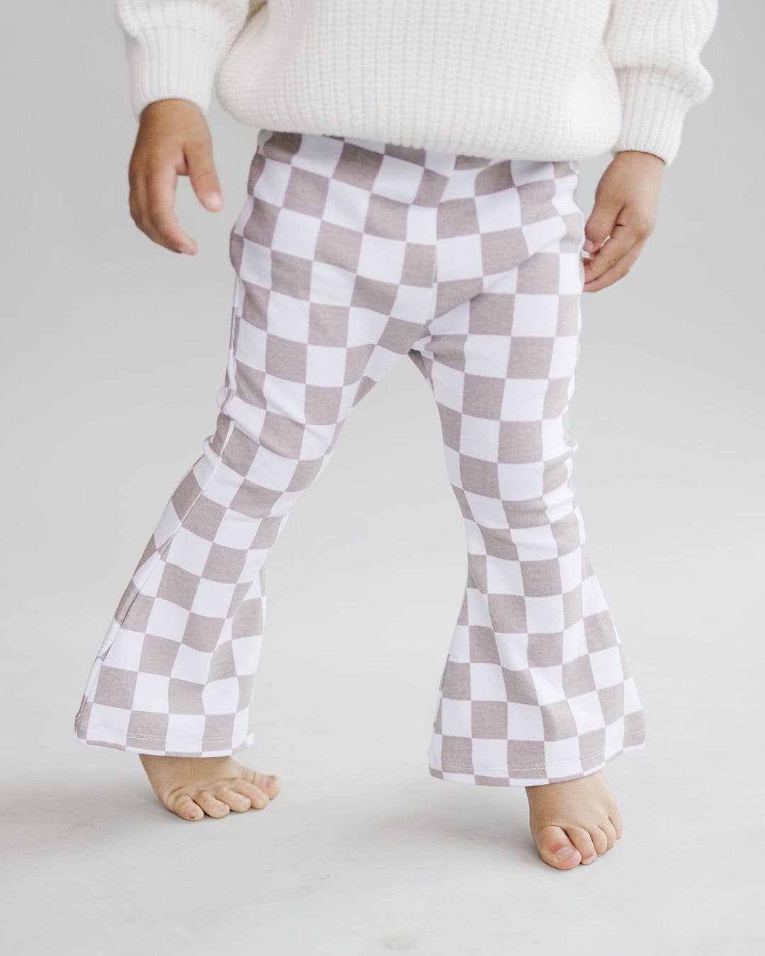 Checkered Flare Kids Pants - Grey