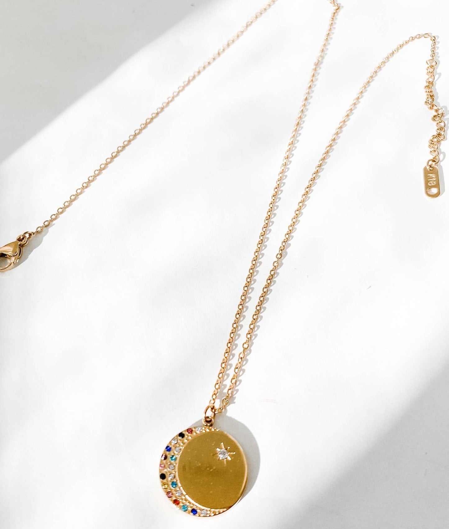 Crescent Moon 14K Gold stainless steel Coin Necklace