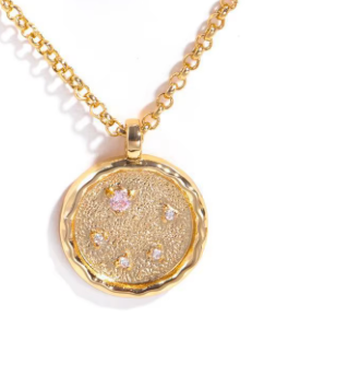 Celestial Zodiac Coin and CZ Necklaces - 14K gold - Birthday Gift