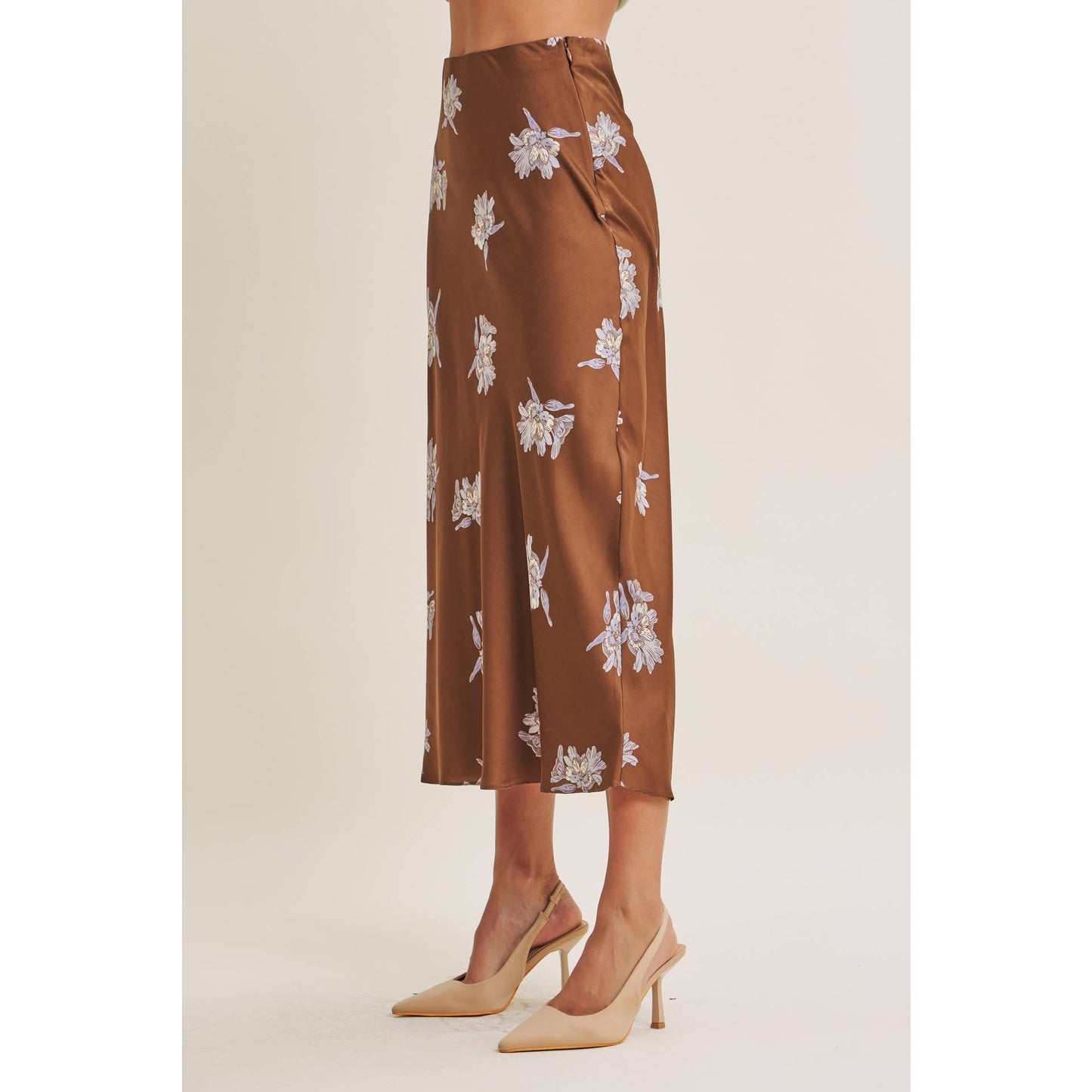 Date Night Satin Floral Midi Skirt