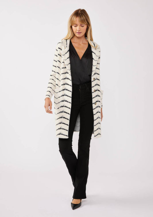 Fuzzy Chevron Jacquard Button Front Cardigan - SAUVAGE ZSA™