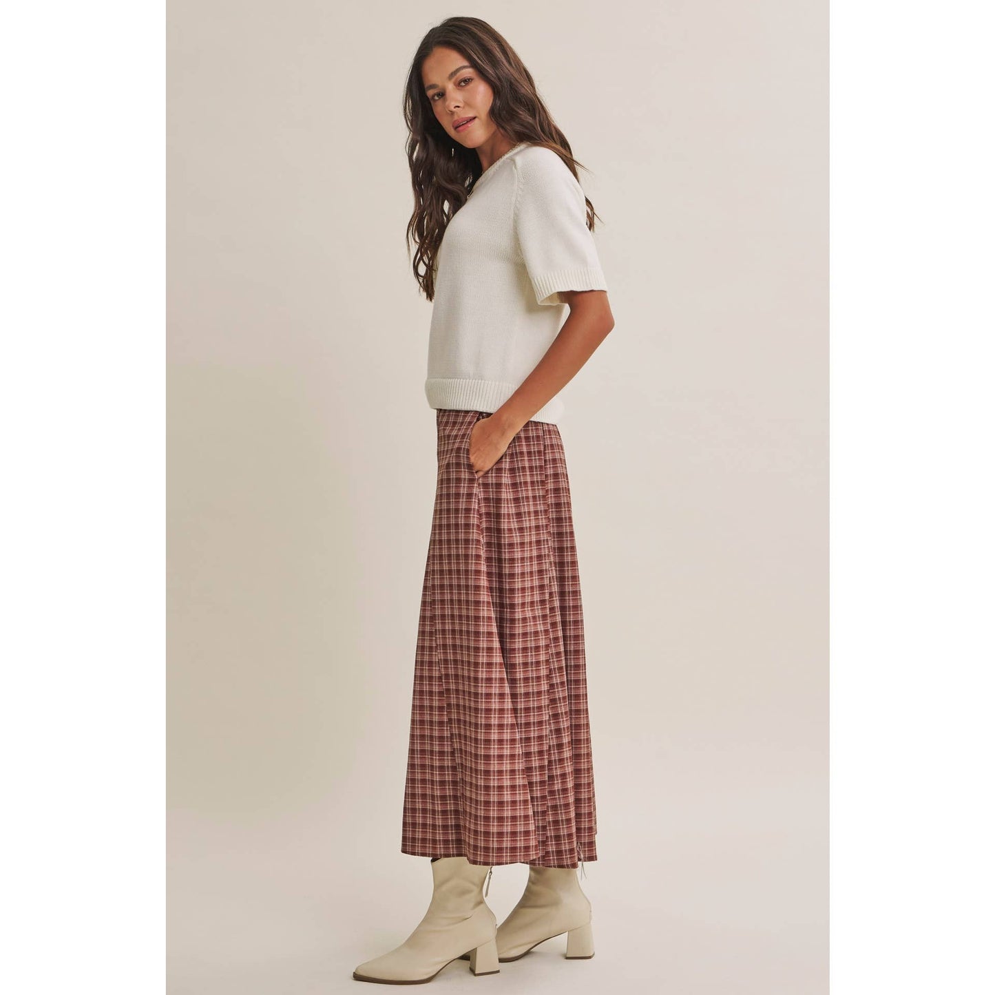 Heritage Plaid Flare Maxi Skirt with Belt