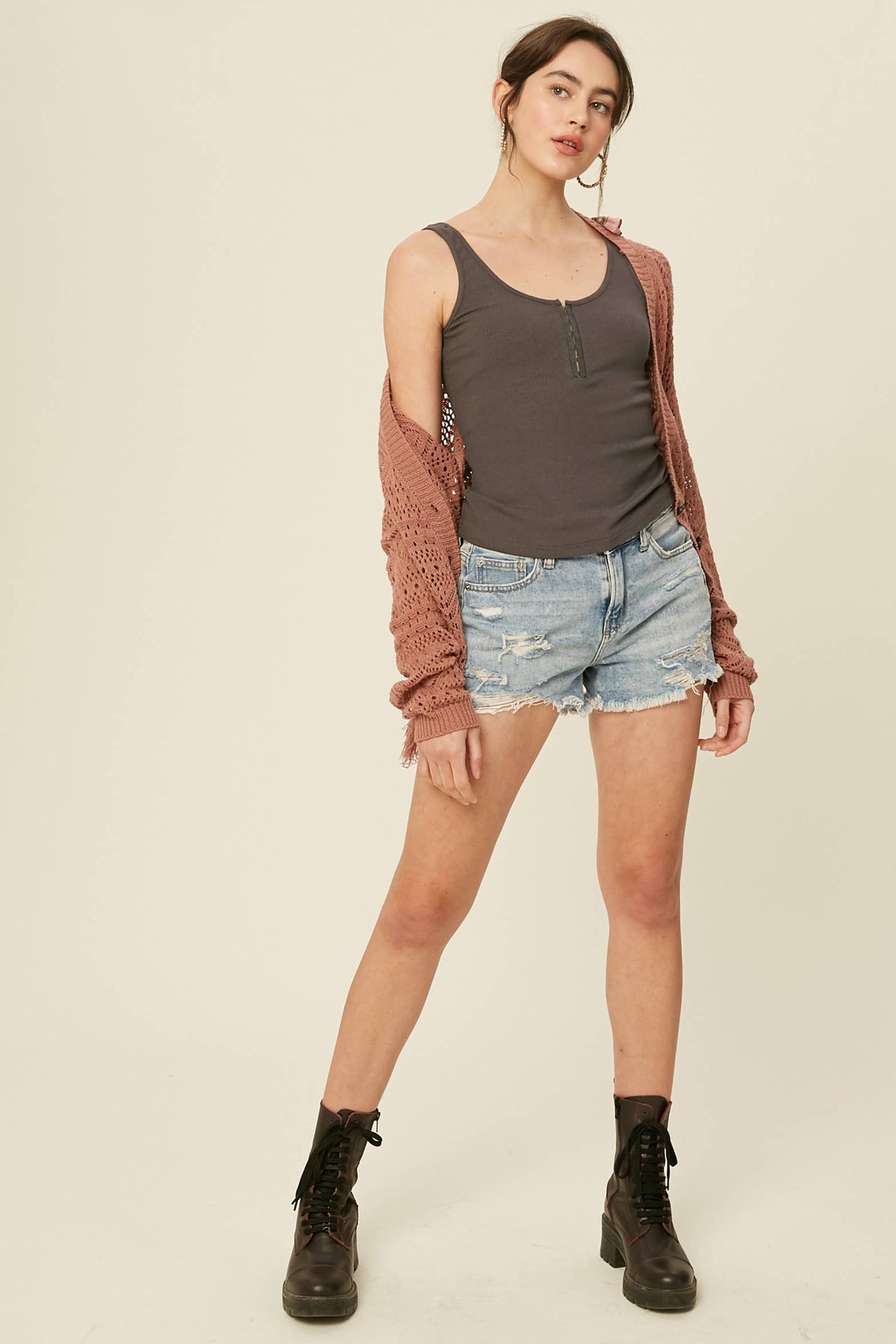 Ribbed Henley Tank Top