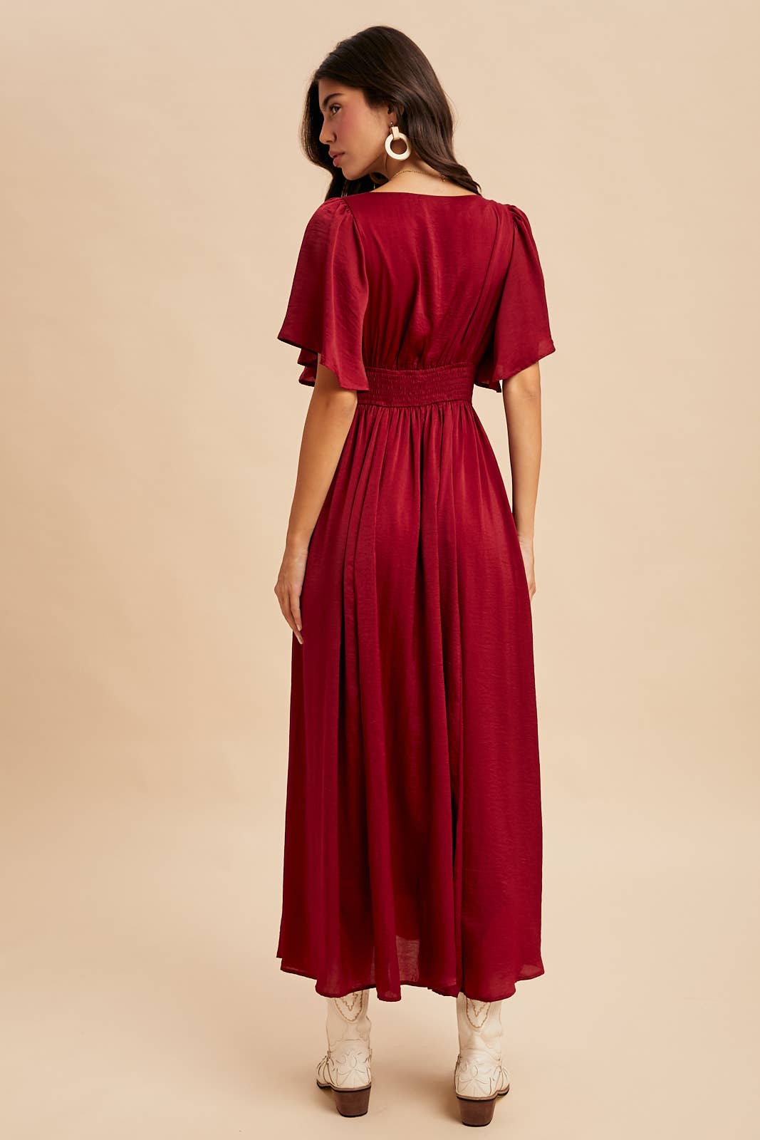 Washed Red Satin Lace Maxi Dress