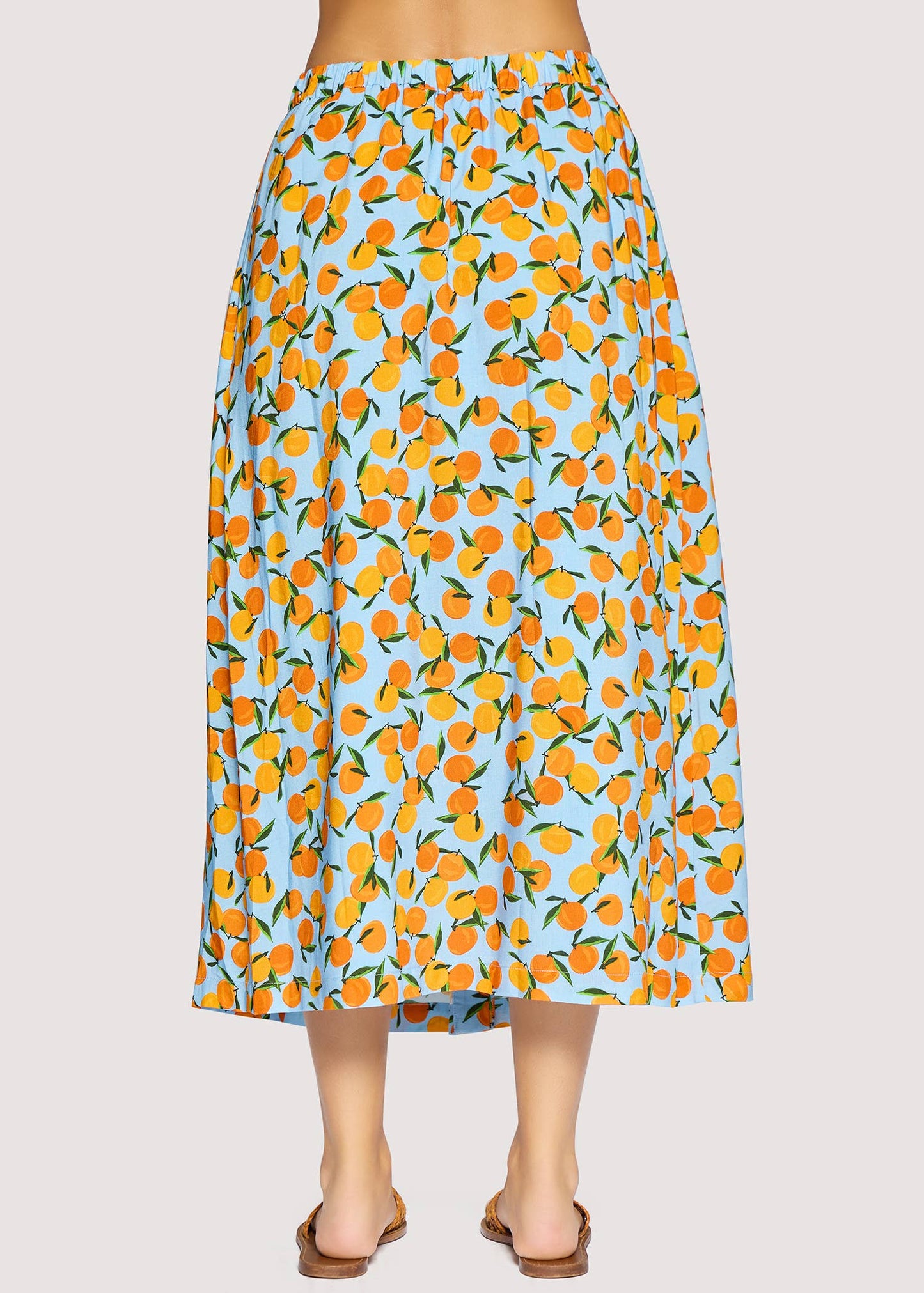 Citrus Print Orange Soiree Midi Skirt