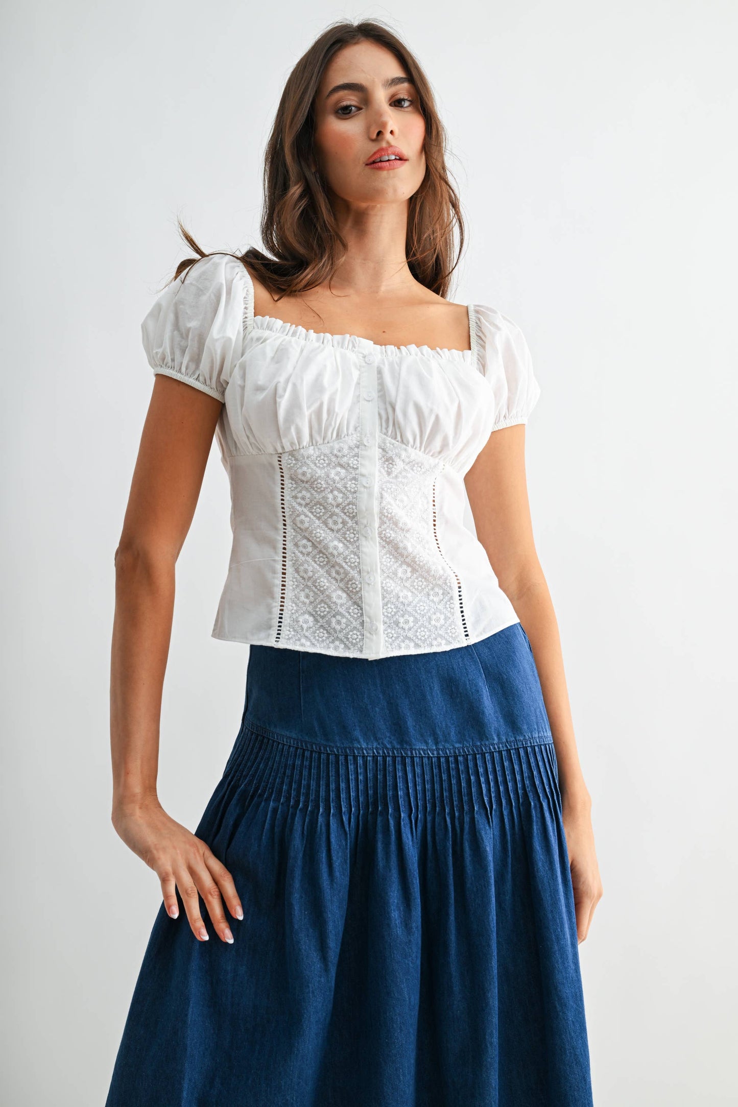 Embroidered Puff Sleeve Blouse